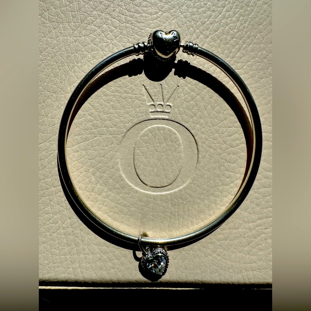 Pandora Silver Bangle Bracelet with Crystal Charm